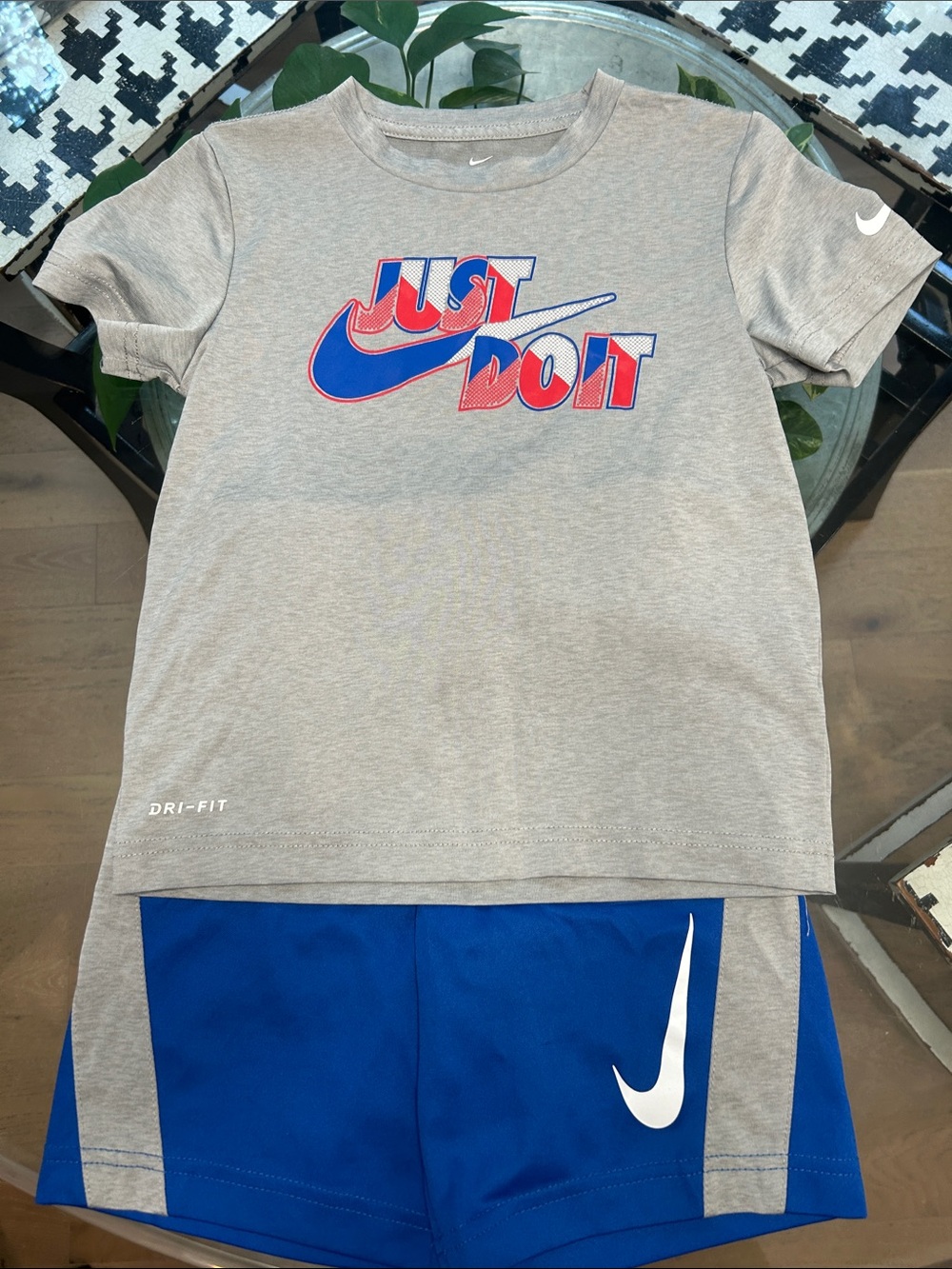 Nike Gray Tee & Blue Shorts 'Just Do It' Set